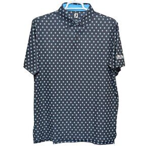 FootJoy Polo Shirt Mens L Black Floral Golf Stretch Polyester Spandex